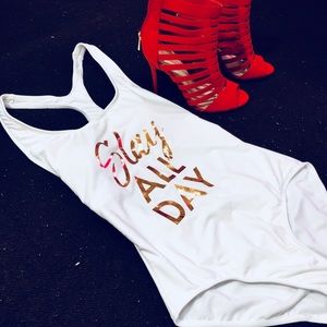 Women’s swimsuit and heels combo